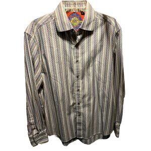 Robert Graham Men’s L Blue Striped Long Sleeve Button Down Cotton Shirt